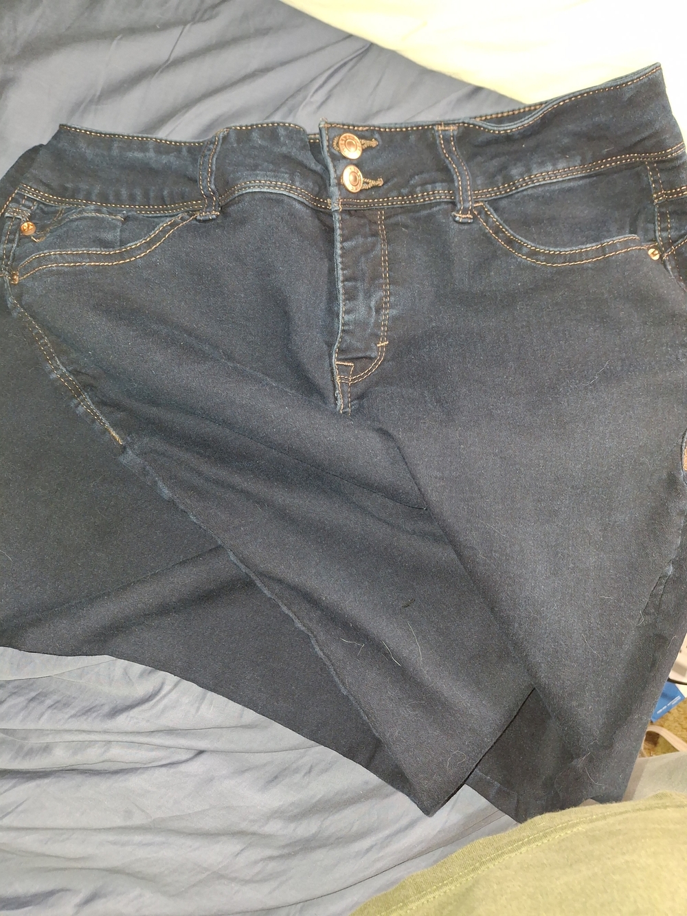 Women's Dark Blue Boot-Cut Jeans with Double Button Waist